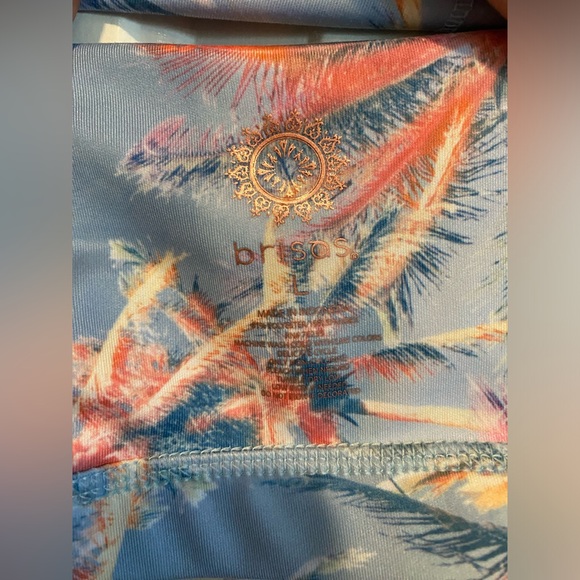 Brisas Womens Sports Bra Sz Large Tropical Palm Tree Blue Pink White Cross Back - Picture 4 of 4